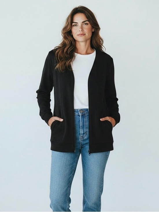 Jones New York Jackets & Blazers - Jones New York Petite Medium Black Cotton Full Zip Knit Jacket Cardigan Pockets